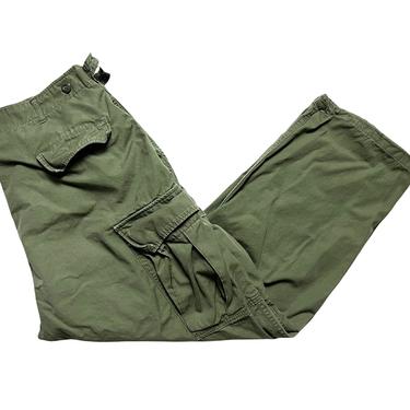 Vintage 1960s US Army OG-107 Rip Stop Poplin Trousers / Pants ~ Large Short (35 36 37 Waist) ~ Vietnam War Era ~ Button Fly ~ Cargo 