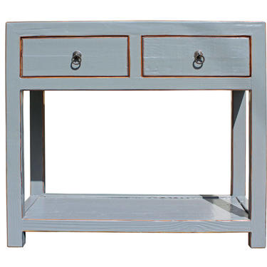 Chinese Gray Raw Wood Plain 2 Drawers Side Table cs2570E 