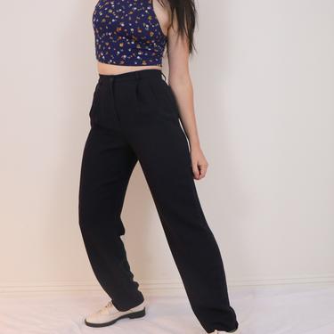 Late 80s Pants/ Early 90s Trousers/ 27&amp;quot; High Waist Trousers/ High Rise Pant/ Pleated Trousers/ Size 6 Pant/ Navy Blue Pant/ Business Trouser 
