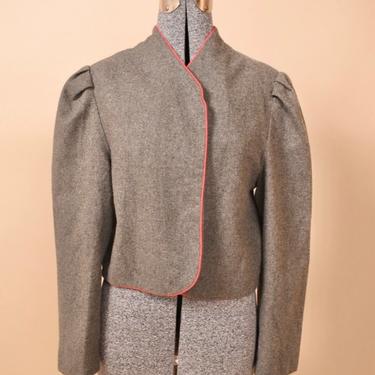 Pink-Piped Gray Wool Shrug Jacket, S/M