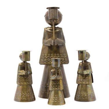 Set of Four Vintage Brass Alter Boy Candle Holders, Christmas Candlestick Holders 