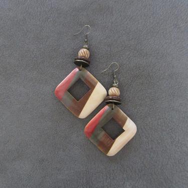 Large wood earrings  geometric earrings, Afrocentric jewelry, African earrings, mid century modern earrings, art deco, minimalist square 