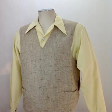 1940'S-50'S FLECKED VEST / Flecked-Check Wool with Slash Pockets / Wool Knit Back / Maurice Rothchild / Men's Size X Large 