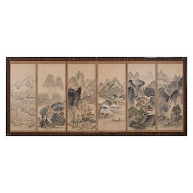 Japanese Six Panel Meiji Landscape Screen by ErinLaneEstate