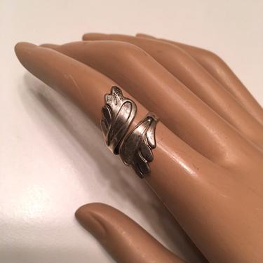 Vintage Mexico Sterling Silver Modernist Bypass Ring Mexican Adjustable 
