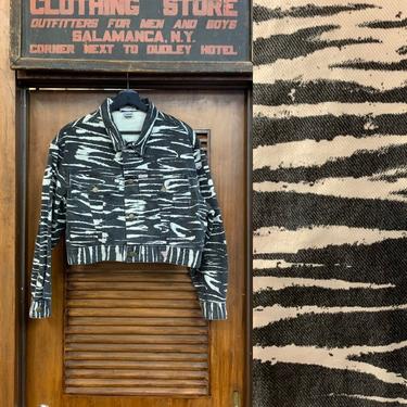 Vintage 1980's Guess Label Abstract Zebra Oversized Cropped Denim Jacket, Vintage Clothing, Vintage Guess Authentic, Vintage 1980's 