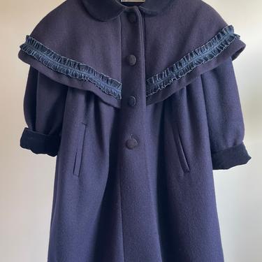 Sweet Girl's Wool Coat Blue with Velvet Collar Sleeves and Buttons  size 5 Rothschild 