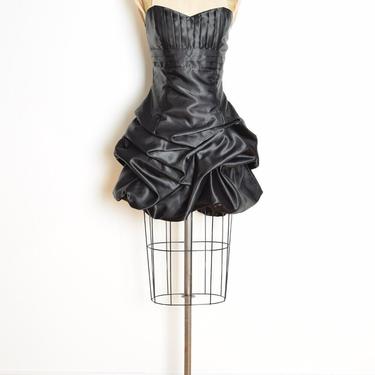 vintage 90s Y2K dress Jessica McClintock Gunne Sax black satin bubble short prom party dress strapless clothing S 