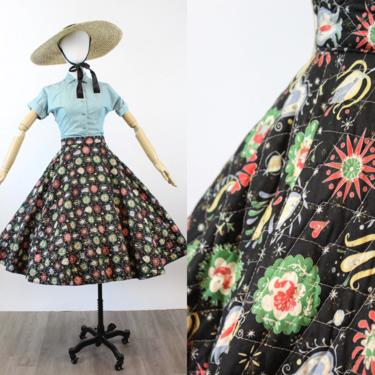 1950s NOVELTY folk print circle skirt small | new winter 