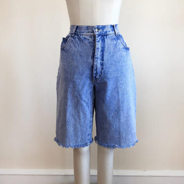 Oversized/Long Light/Medium Blue Denim Cut-Off Shorts - 1990s 