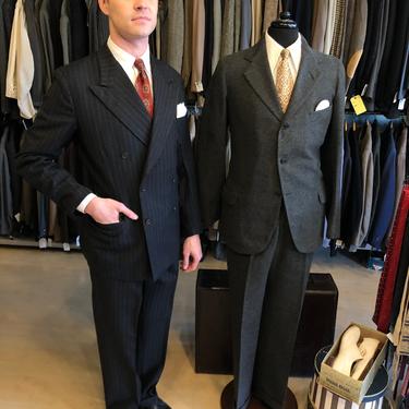 Vintage Men's 1930s Double Breasted 2 Piece Charcoal Striped Black Suit - Size 40 R 