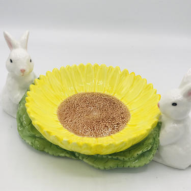 Vintage Bunny Rabbit  Candy Dish Bowl-Sunflower  Easter Decoration-Halgem Corp 
