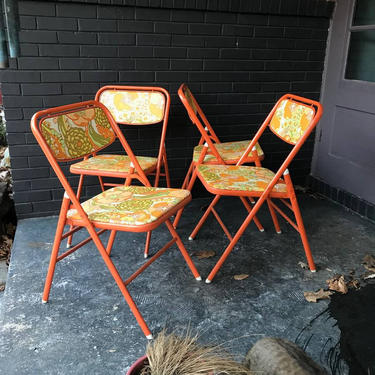 Psychedelic Flower Power Folding Chairs Orange Spring Floral Vibe Retro Vintage Mid-Century Pop Art 1960s 