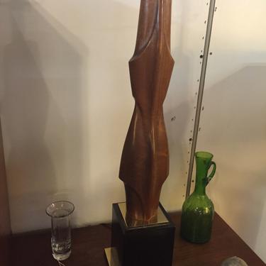 Laurel Tall Abstract Solid Wood Sculptural Lamp Original Shade