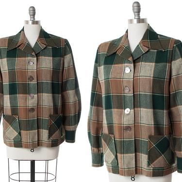 Vintage 1950s Pendleton 49er | 50s Jacket Plaid Wool Green Brown Chore Coat (large) 