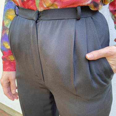 Vintage 80s Valentino Designer Silk Pleated Black Baggy Trousers Pants SIZE 23&quot;- 24&quot; 