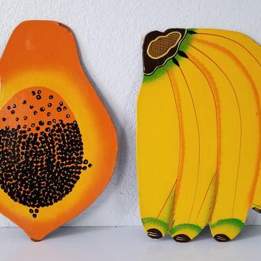 Vintage Banana and Papaya Wall Art Decor S / 2. 