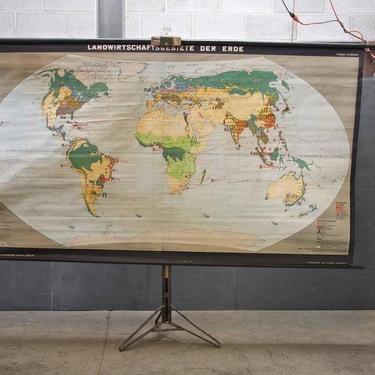 1930s Giant Map Holder Vintage Industrial School Display World Map 