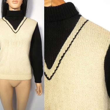 Vintage 50s Shetland Wool Turtleneck Sweater Made In USA Size S 