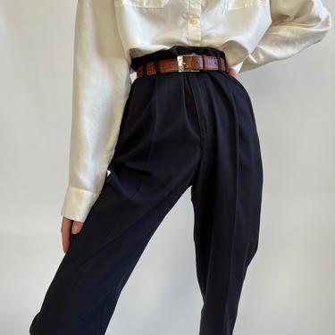 Vintage Navy Cotton High-Waisted Trousers
