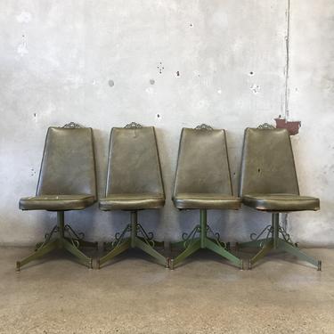 Set of Four Vintage Green Vinyl Dining Chairs