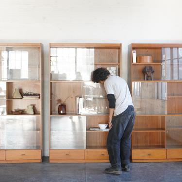 Large Teak Bookshelves with Glass Doors