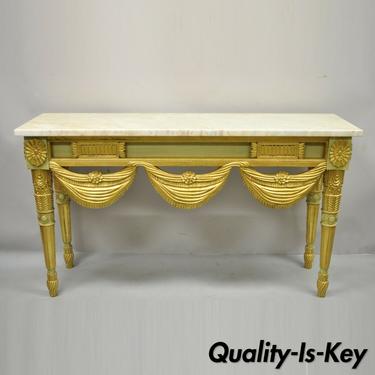 Italian Regency Neoclassical Green Gold Marble French Louis XVI Console Table