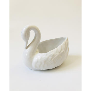 Vintage White Ceramic Swan Planter 