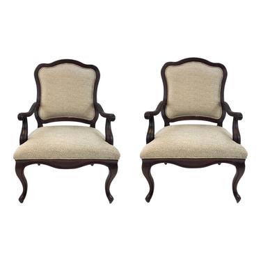 Ferguson Copland Transitional Dark Wood and Taupe Cut Velvet Lounge Chair Pairs