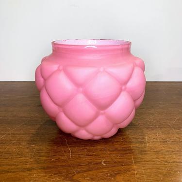 Antique 1895 Consolidated Glass Co Mauve Pink Satin Florette Biscuit Jar Quilted 