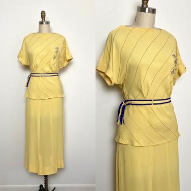 Vintage 1930s NRA Dress 30s Skirt Blouse and Belt Outfit Rayon Crepe 