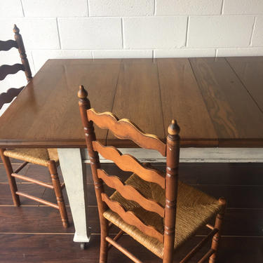 1900s Large Oak Pub table with two leaves, painted base, restored top.  Free Springfield VA pick up/Shipping Optional-Extra 