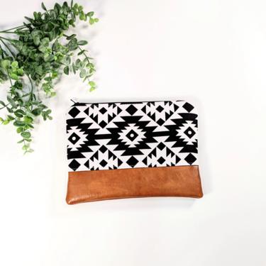Black and White Geometric Makeup Bag:  Cosmetic bag/ Travel Pouch/ Vegan Leather 
