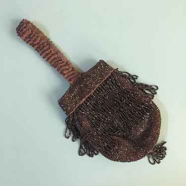 Vintage antique 1920s 20s 20's mauve handmade crochet flapper Great Gatsby top handle purse handbag bag fringe tassels metallic beading 