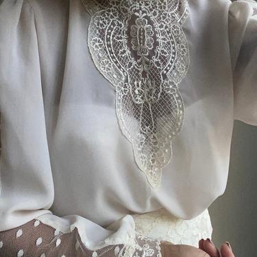 vintage 70s favorite victorian inspired choir pastoral semisheer bishop sleeve  lace collar blouse 