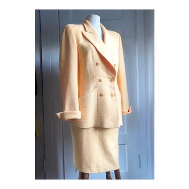 1990s Escada Wool Two Piece Skirt Suit in Creamsicle Orange- size medium 