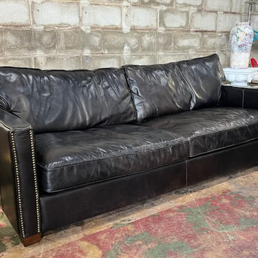 Black Leather Couch with Nailhead Trim