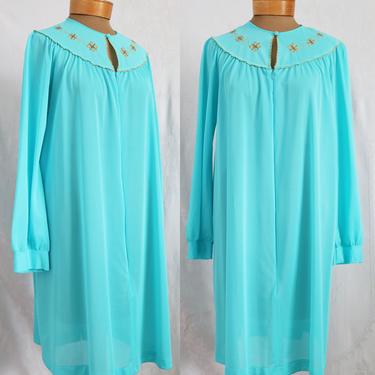 Vintage 1960's  Mod Blue Zip Front Lorraine Nightgown | Lingerie | Loungewear | Robe 