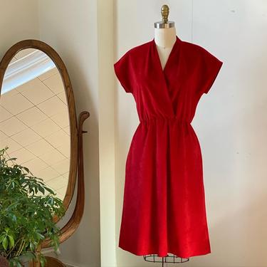 1980s Fit and Flare Crimson red velour party dress 
