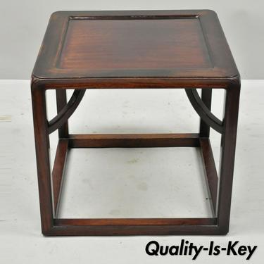 Antique Chinese Carved Hardwood Rosewood Pedestal Square Side Occasional Table
