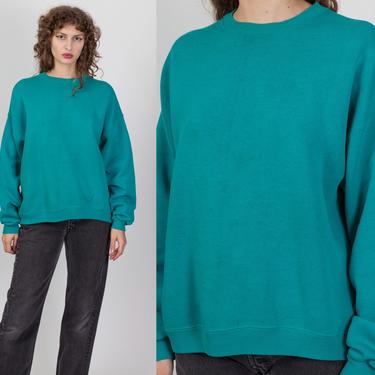 90s Teal Green Crew Neck Sweatshirt - Men's XL Short | Vintage Plain Streetwear Pullover Top 