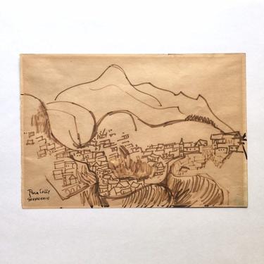 Landscape Sketch Drawing Attributed to Oswaldo Guayasamin, 1960s Ecuador Listed 
