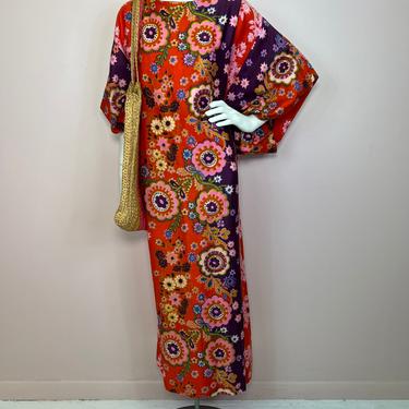 Vtg 70s psychedelic floral cotton caftan dress 