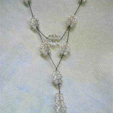 Art Deco Sterling Crystal Dangle Necklace, Antique Sterling Crystal Necklace, 1920's Sterling Crystal Necklace (#3832) 