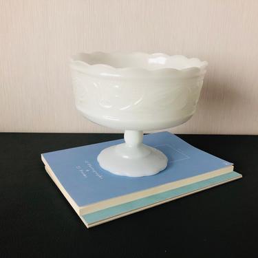 Vintage Milk Glass E. O. Brody Co. Footed Pedestal Compote Dish - M6000, Tulip Leaf Pattern, Cleveland, Ohio 