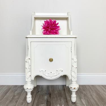 White Antique Single Nightstand - Bedside Table - End Table 