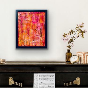 18x22 inch abstract art, original abstract, orange, pink, magenta, gold, acrylic on canvas. 