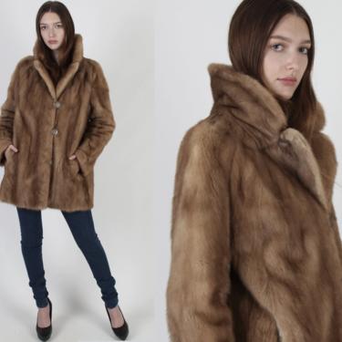 Vintage 60s Autumn Haze Mink Fur Coat Large Fur Back Collar Pockets Coat Margot Tenenbaum Honey Color Natural Opera Stroller Jacket 