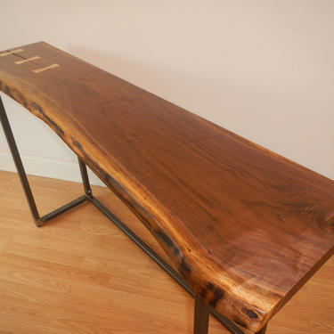 Mid Century Modern Style Live Edge Console Table / Sofa Table / Danish Modern / Wood and Steel / Welded Steel / Industrial Console Table 