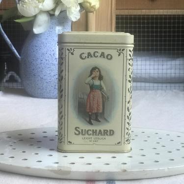 Beautiful rare vintage French cocoa tin with lovely graphics 